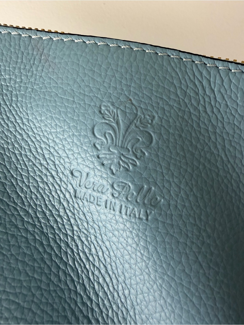 Vera Pelle Light Blue Pebbled Leather Wristlet